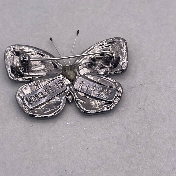 Green Olive Pave Swarovski Crystal Butterfly Brooch in Gold Tone - Picture 3 of 6